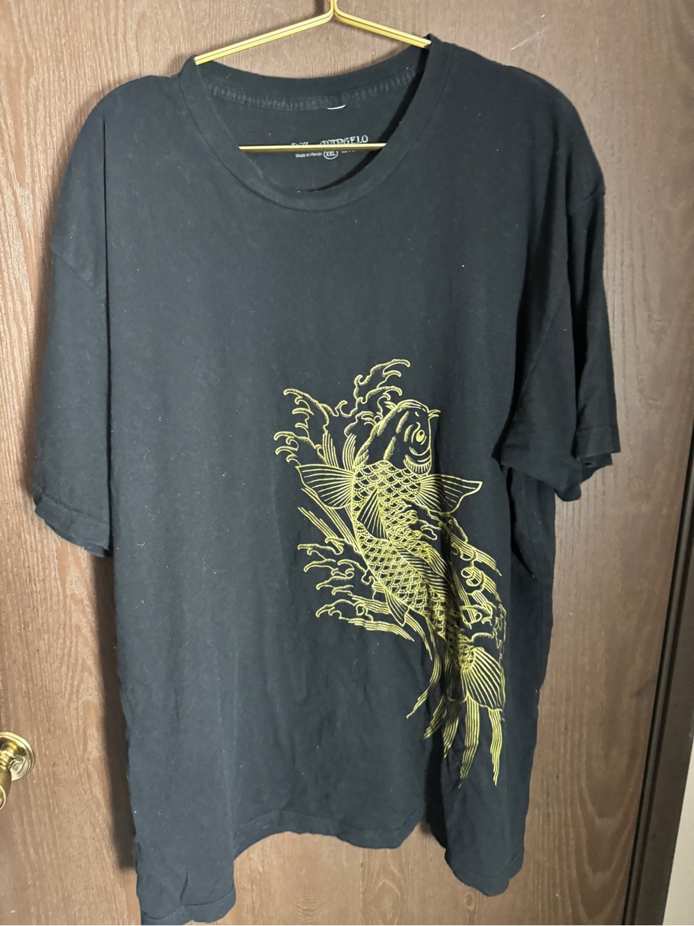 Black T-Shirt with Gold Koi Fish Graphic